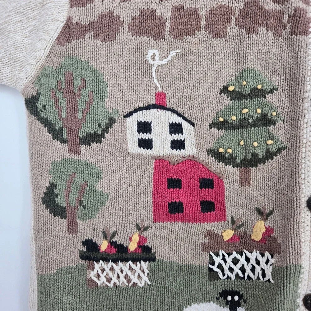 Vtg 90s Cottagecore Farm Sheep Cardigan Sweater Womens M Fall Autumn Rustic